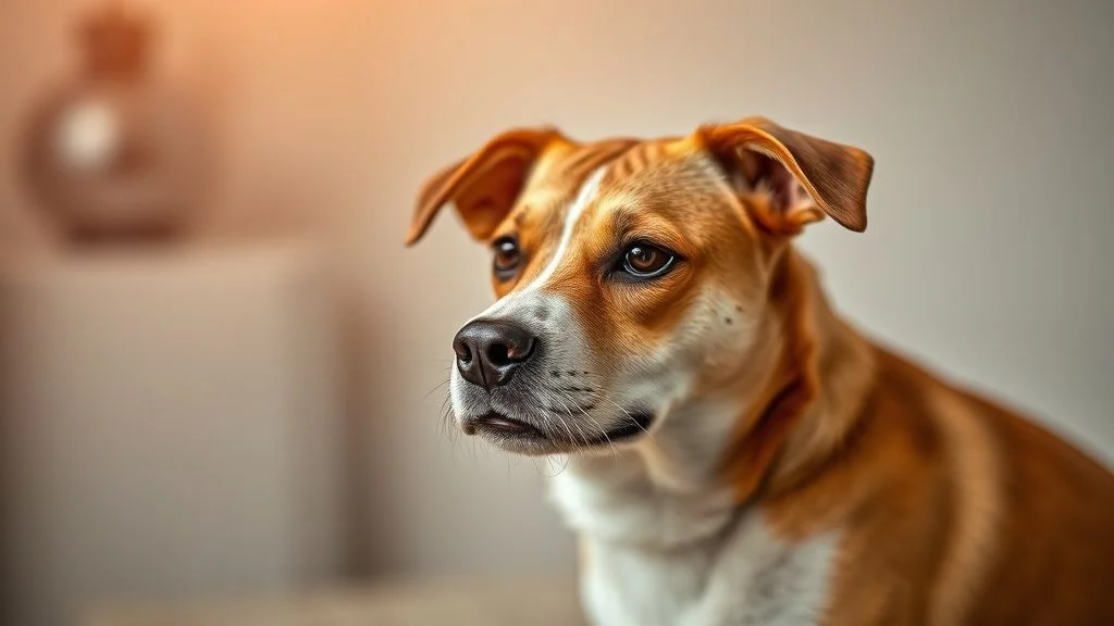 A majestic, healthy Golden Retriever puppy with kind, inviting eyes, in a luxurious, minimalist grooming studio. Warm, natural lighting, hyper-realistic, cinematic quality.